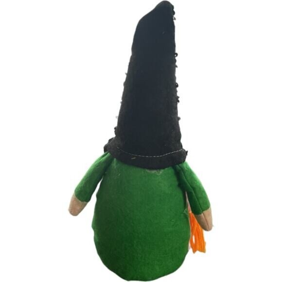Green & Black Sequin Witch Gnome Weighted Orange Braids & Buttons Halloween Deco - Picture 3 of 5